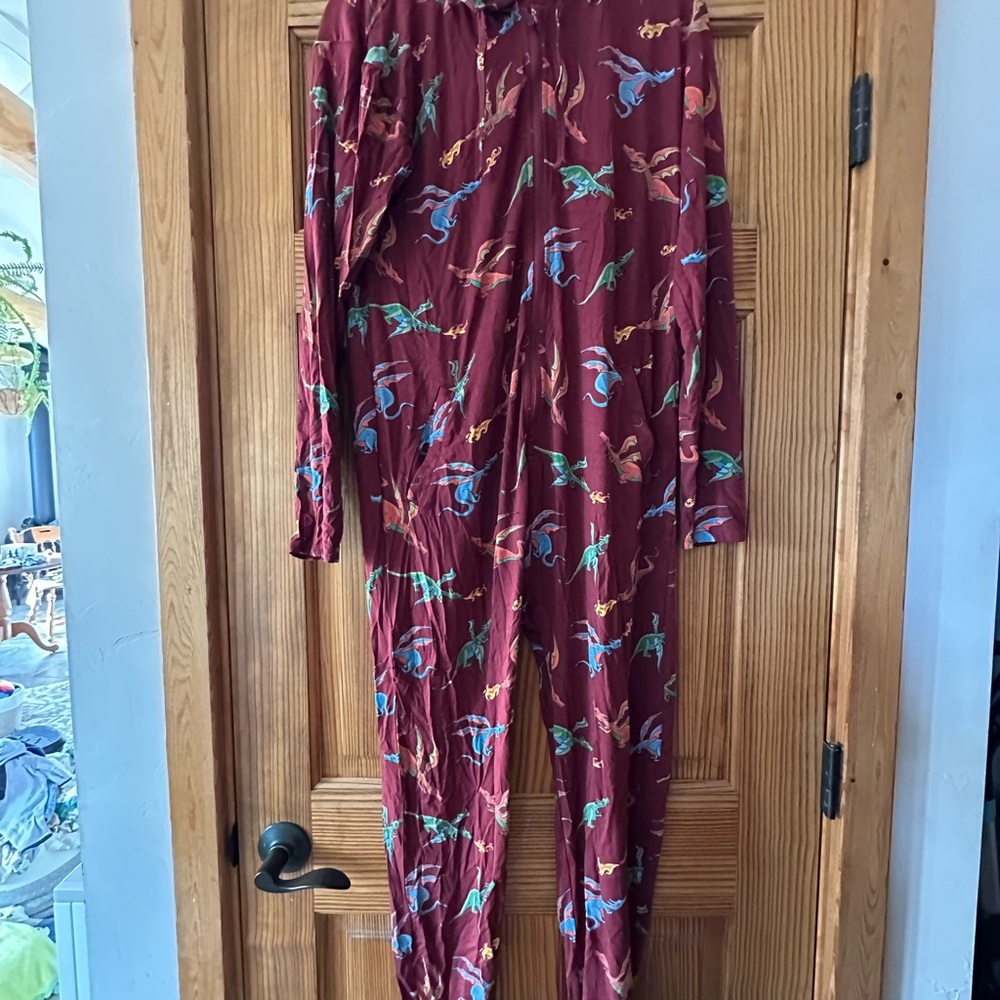 Men’s Burgundy Dinosaur Print Jumpsuit
